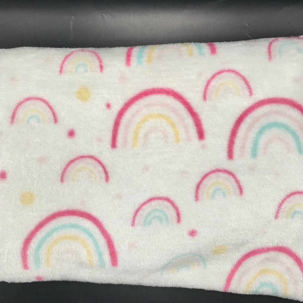 Parents Choice Baby Blanket White Rainbow Pink Yellow Blue Plush Fleece Nursery